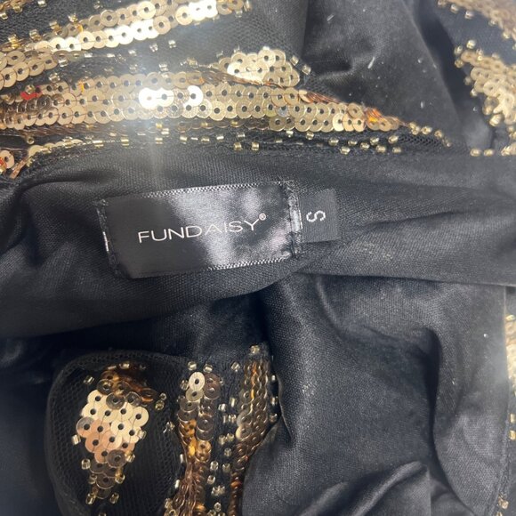 Fundaisy 1920 Long Gown Sequin Maxi Dress Black Gold Costume Size Small - Picture 8 of 12